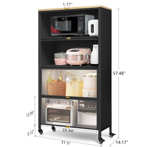 Mega Casa Steel 4-Door Accent Cabinet with Wooden Top and Transparent Doors - Black