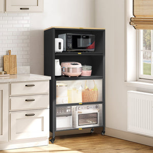 Mega Casa Steel 4-Door Accent Cabinet with Wooden Top and Transparent Doors - Black