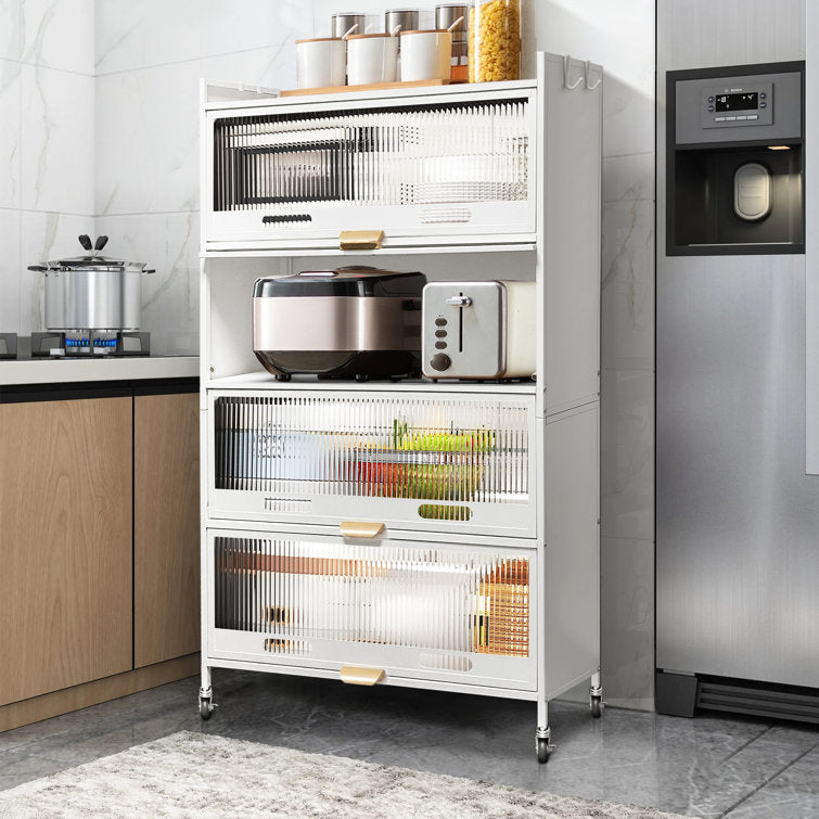 Mega Casa Steel 4-Door Accent Cabinet with Transparent Plastic Doors - White