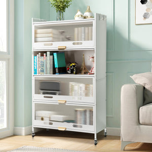 Mega Casa Steel 4-Door Accent Cabinet with Transparent Plastic Doors - White