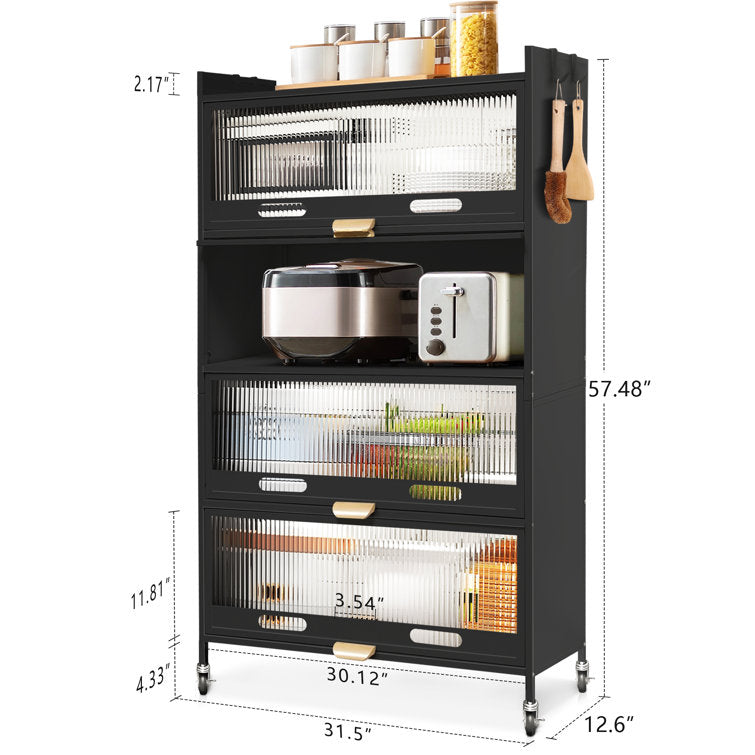 Mega Casa Steel 4-Door Accent Cabinet with Transparent Plastic Doors - Black