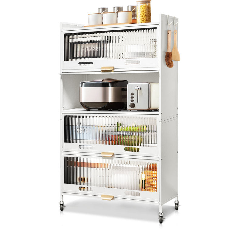 Mega Casa Steel 4-Door Accent Cabinet with Transparent Plastic Doors - White