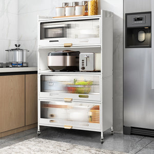 Mega Casa Steel 4-Door Accent Cabinet with Transparent Plastic Doors - White