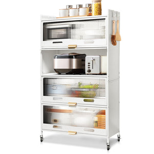Mega Casa Steel 4-Door Accent Cabinet with Transparent Plastic Doors - White