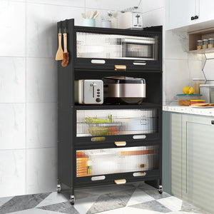 Mega Casa Steel 4-Door Accent Cabinet with Transparent Plastic Doors - Black