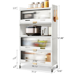 Mega Casa Steel 4-Door Accent Cabinet with Transparent Plastic Doors - White