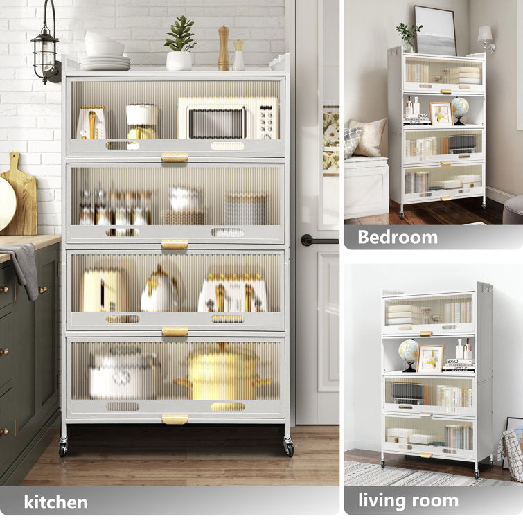 Mega Casa Steel 4-Door Accent Cabinet with Transparent Plastic Doors - White
