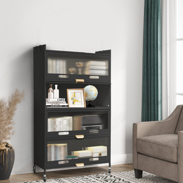 Mega Casa Steel 4-Door Accent Cabinet with Transparent Plastic Doors - Black