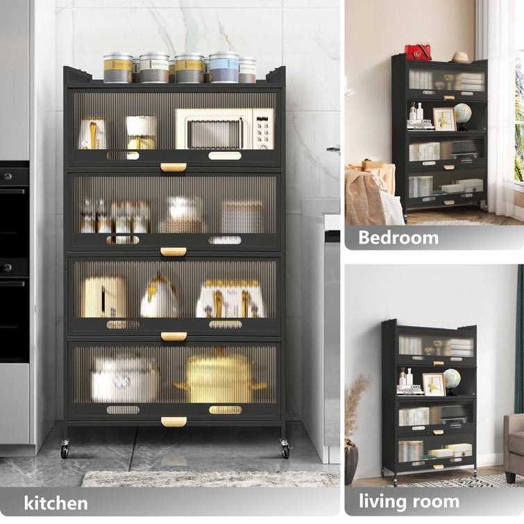 Mega Casa Steel 4-Door Accent Cabinet with Transparent Plastic Doors - Black
