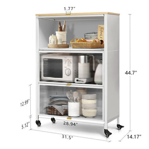 Mega Casa Steel 3-Door Accent Cabinet with Transparent Doors and Wooden Top - White