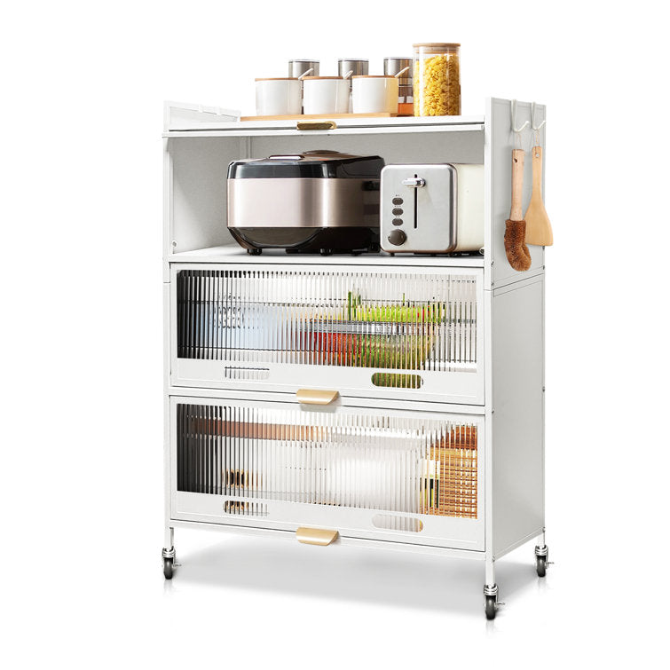 Mega Casa Steel 3-Door Accent Cabinet with Transparent Plastic Doors - White