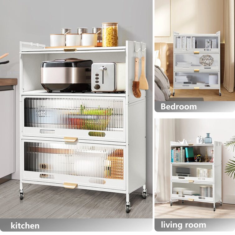 Mega Casa Steel 3-Door Accent Cabinet with Transparent Plastic Doors - White