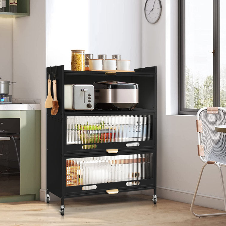 Mega Casa Steel 3-Door Accent Cabinet with Transparent Plastic Doors - Black