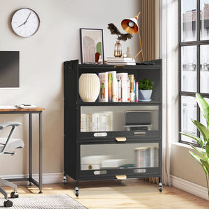 Mega Casa Steel 3-Door Accent Cabinet with Transparent Plastic Doors - Black