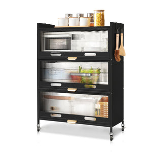 Mega Casa Steel 3-Door Accent Cabinet with Transparent Plastic Doors - Black