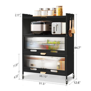 Mega Casa Steel 3-Door Accent Cabinet with Transparent Plastic Doors - Black