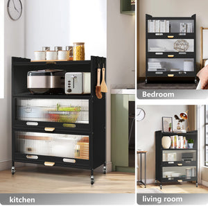 Mega Casa Steel 3-Door Accent Cabinet with Transparent Plastic Doors - Black