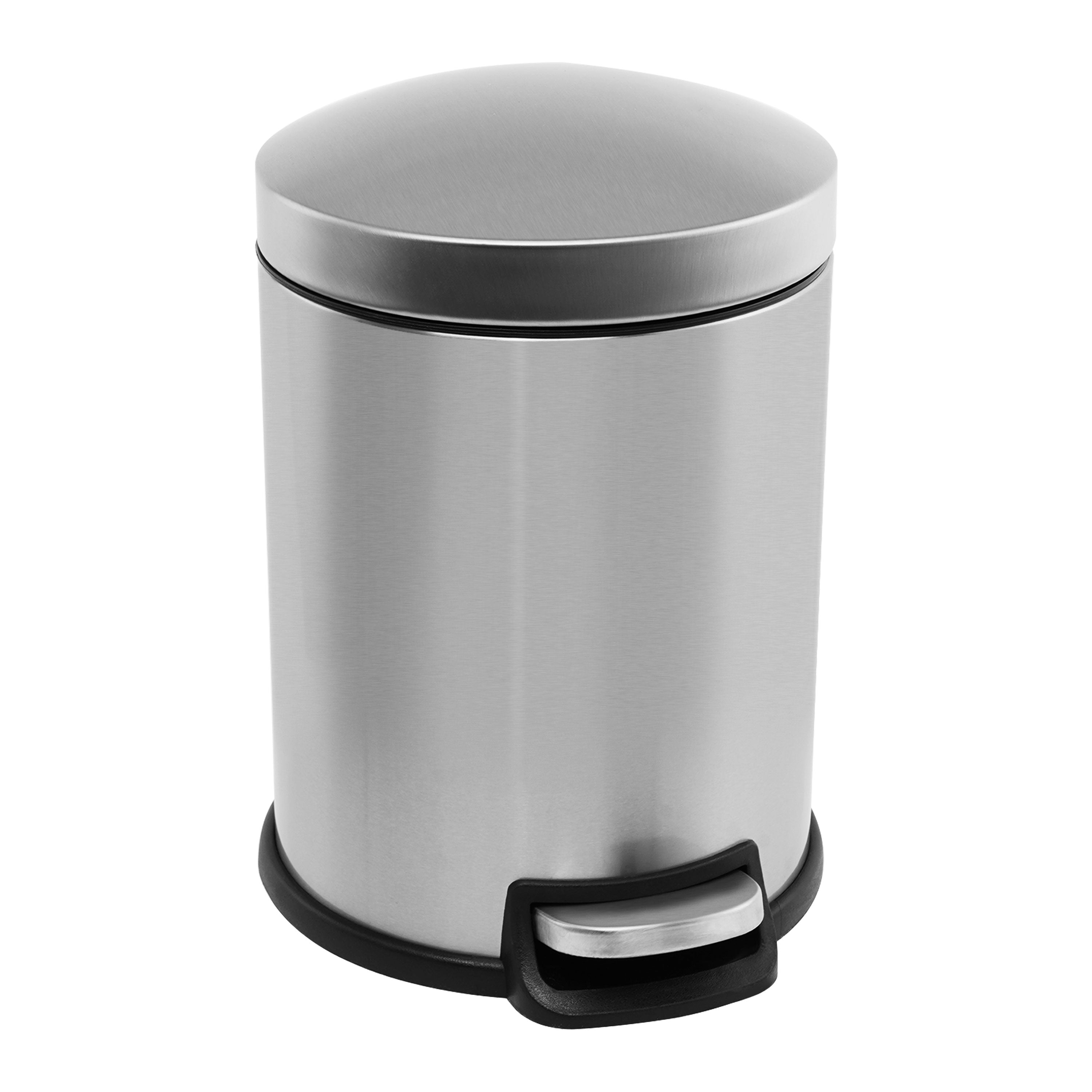 Innovaze 1.32 Gallon Stainless Steel Round Step-On Bathroom and Office Trash Can - Silver