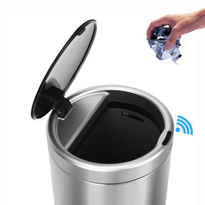 3.2 Gal./ 12 Liter Fingerprint Free Brushed Stainless Steel Round Sensor Bathroom and Office Trash Can