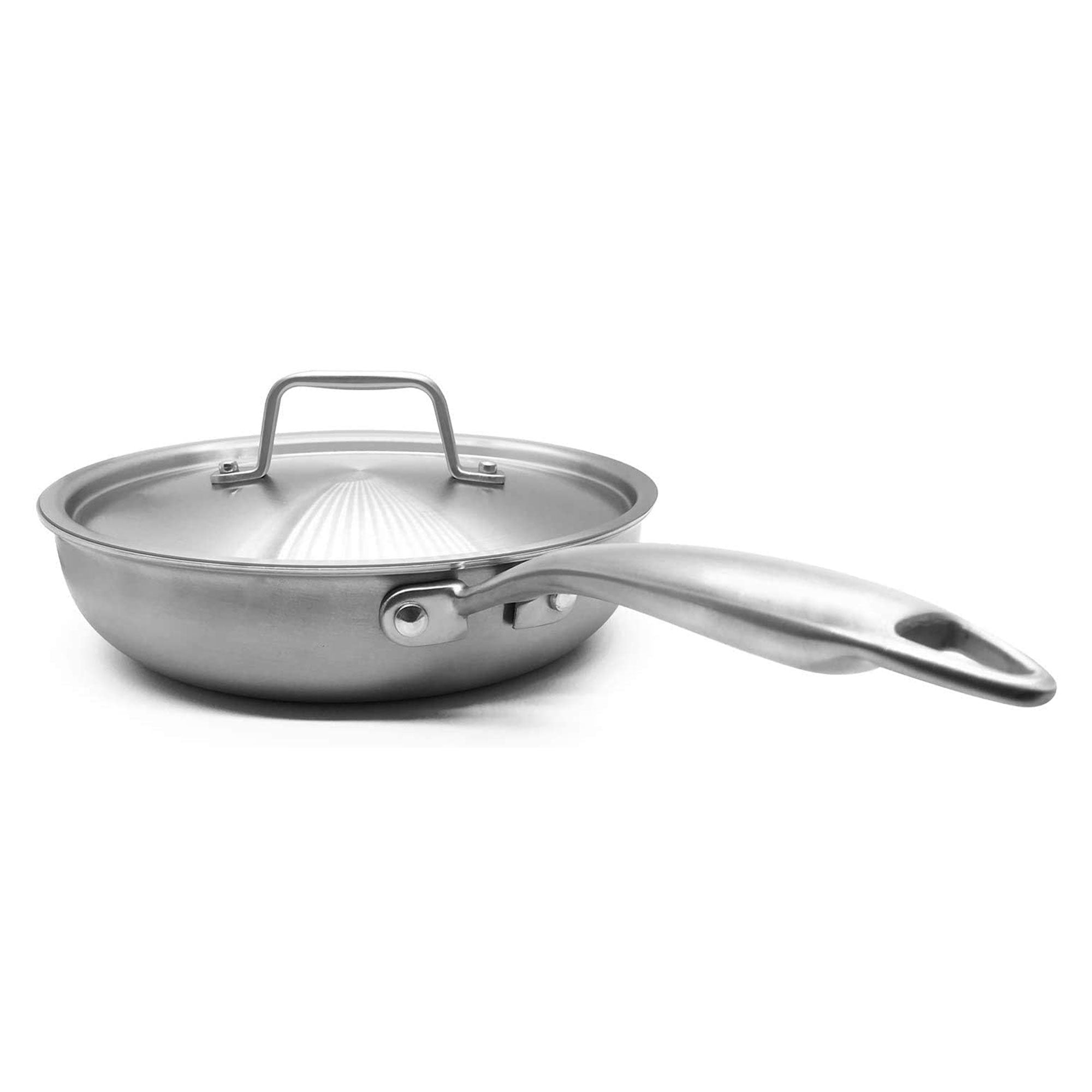 Fortune Candy 8-Inch Fry Pan with Lid 3-Ply Skillet 18/8 Stainless Steel Dishwasher Safe Induction Ready Silver