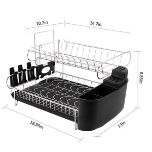 Duoupa Dish Drying Rack, 2 Tier Stainless Steel Large Dish Rack with Drainboard Set Utensil Holder Dish Drainer