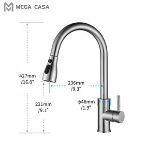 Duoupa Single Handle High Arc Brushed Nickel Pull Out Kitchen Faucet, Single Level Stainless Steel Kitchen Sink Faucets with Pull Down Sprayer