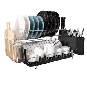 Duoupa Dish Drying Rack, 2 Tier Stainless Steel Large Dish Rack with Drainboard Set Utensil Holder Dish Drainer