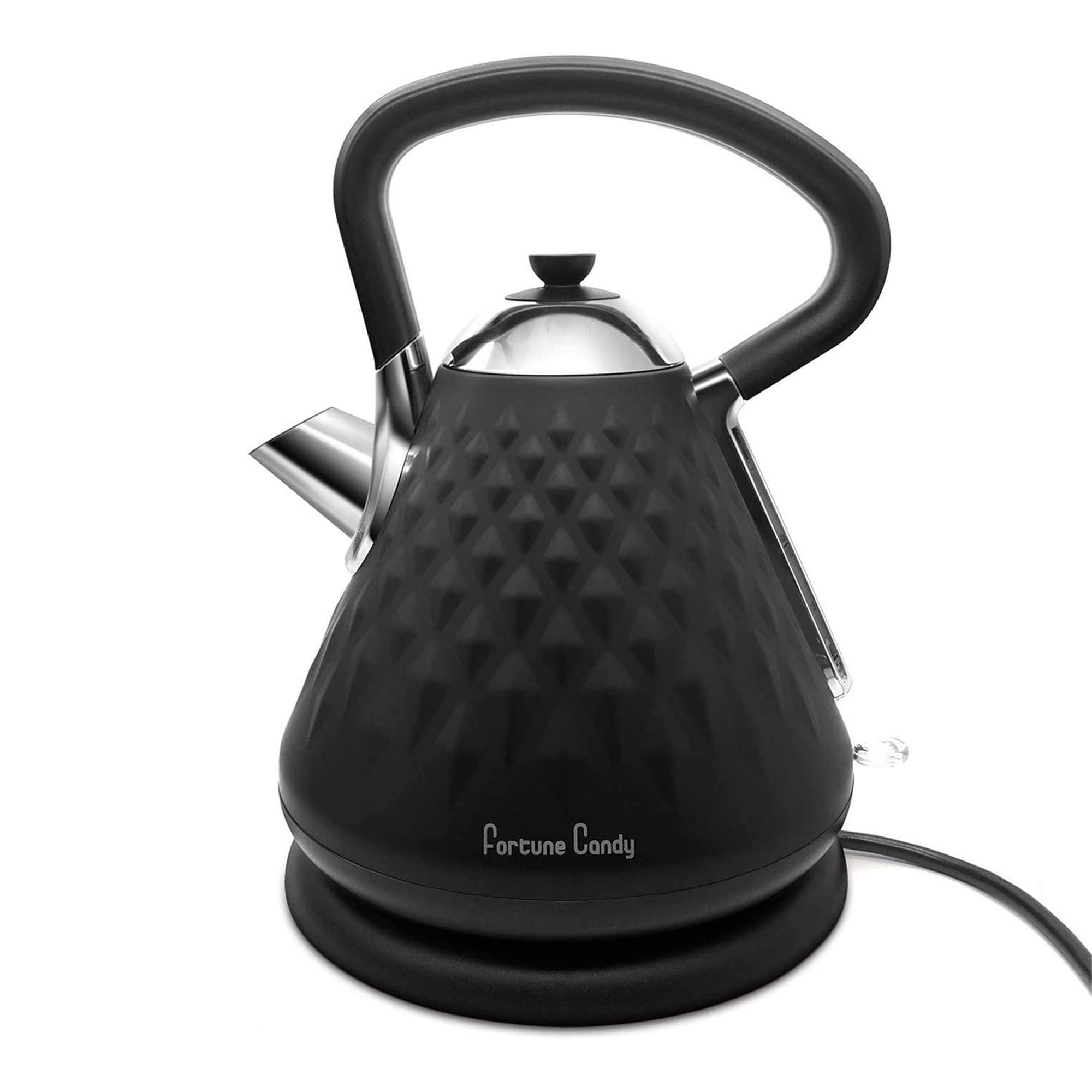 Fortune Candy KS-1011E Pyramid Stainless Steel Strix Controller Cordless Electric Kettle with Diamond Pattern, 1.7L (Matte Black)
