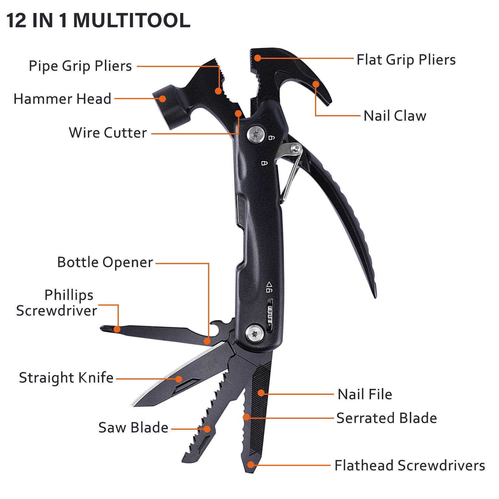 Duoupa 12- in-1 Tools Multi Tool Mini Hammer for Camping Outdoor Activity