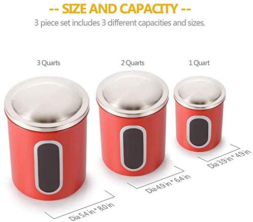 Fortune Candy Stainless Steel Canister Sets with Anti-Fingerprint Lid and Visible Window, Cereal Container Set of 3 (Raspberry Red)