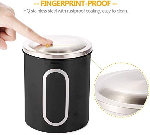 Fortune Candy Stainless Steel Canister Sets with Anti-Fingerprint Lid and Visible Window, Cereal Container Set of 3 (Black)