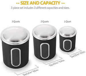 Fortune Candy Stainless Steel Canister Sets with Anti-Fingerprint Lid and Visible Window, Cereal Container Set of 3 (Black)