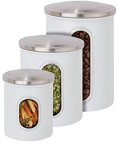 Fortune Candy Stainless Steel Canister Sets with Anti-Fingerprint Lid and Visible Window, Cereal Container Set of 3 (White)