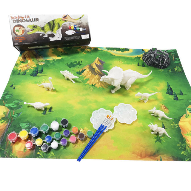 Duoupa Kids Crafts Painting Kit for Kids 3-5, 7 Dinosaur with Play Mat and Art Set,Fun Activities DIY Kids Paint Set Birthday Gifts for Kids