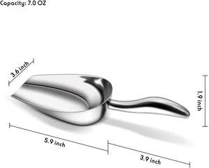 Fortune Candy Ice Scoop - Stainless Steel Ice Scoop, Popcorn Candy Coffee Beans Scoop - Comfy Grip, Mirror Finish, Heavy Duty - Soft Contours, 7 FL OZ