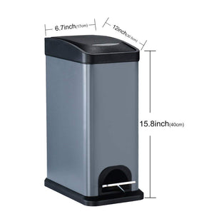 8 Liter / 2.1 Gallon Step Trash Can,Carbon Steel Garbage Can with Lid and Plastic Inner Bucket for Bathroom (Gray)