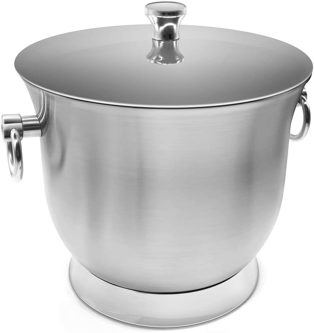 Fortune Candy Insulated Ice Bucket - Double Walled Stainless Steel Ice Bucket with Ice Tongs, Scoop, Lid, and Exclusive Handmade Nylon Holder - 3.3 L