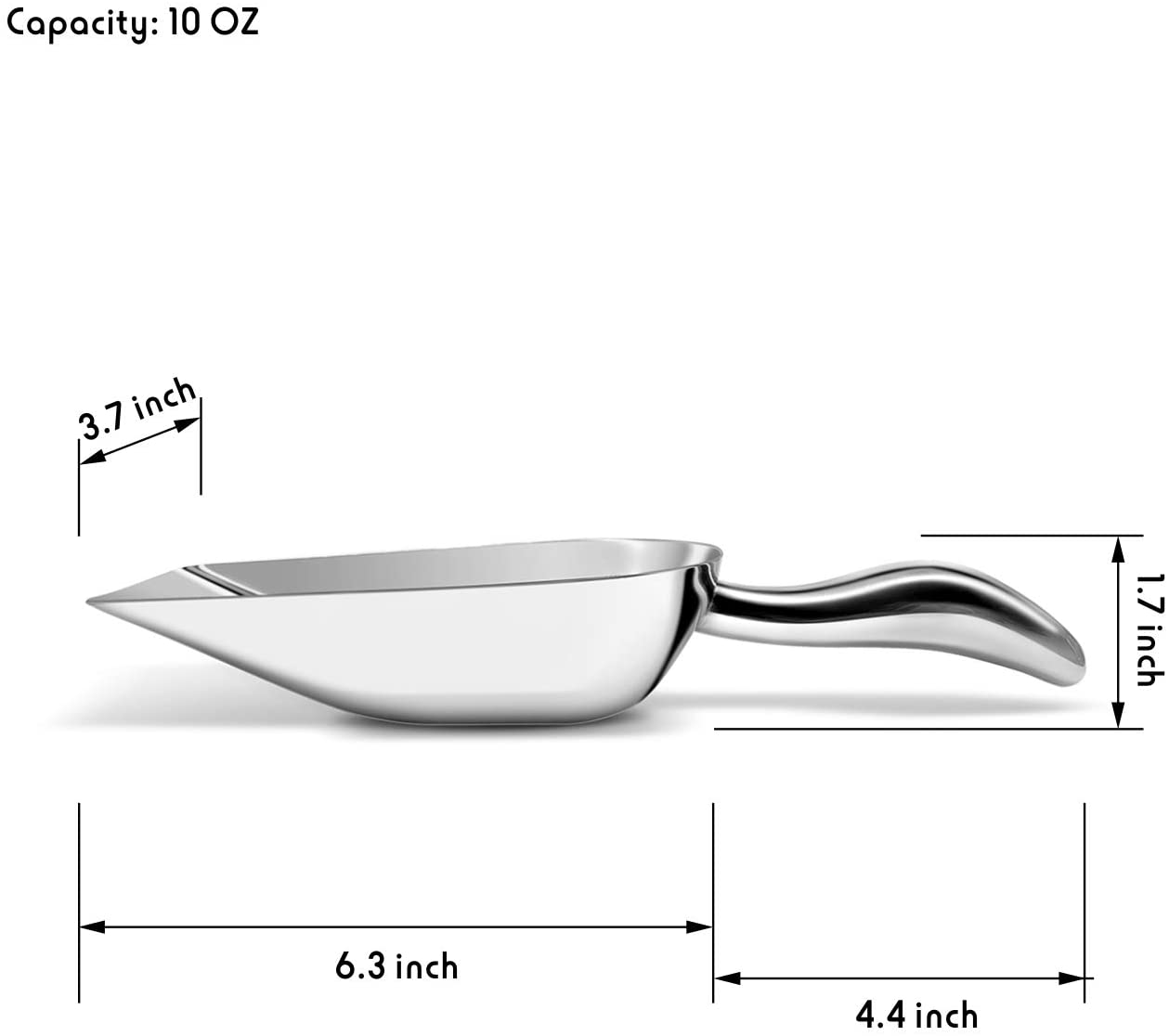 Fortune Candy Ice Scoop, Stainless Steel Ice Scoop, Ergonomic Grip, Mirror Finish, Heavy Duty (10 fl oz)