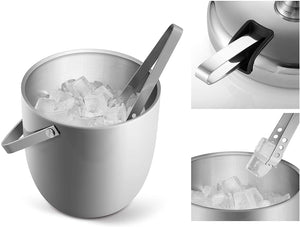 Fortune Candy Insulated Ice Bucket - Double Walled Stainless Steel Ice Bucket with Ice Tongs and Lid - 2.8 L, Silver