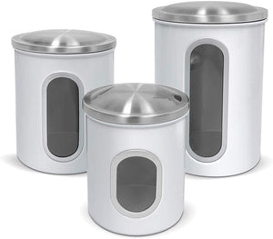 Fortune Candy Stainless Steel Canister Sets with Anti-Fingerprint Lid and Visible Window, Cereal Container Set of 3 (White)
