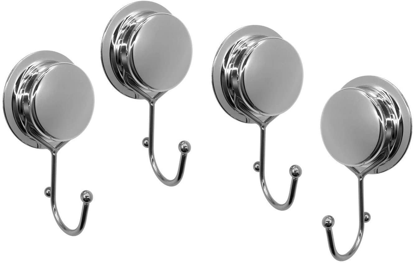 Fortune Candy Stainless Steel Suction Cup Hooks, Mirror Finish, Heavy Duty, with Adhesive Mount Kit (4, Single Hook)