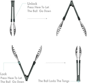 Fortune Candy Serving Tongs, 18/8 Stainless Steel, One-hand Locking & Releasing Operation Using Gravity, for Serving Bread, Spaghetti(8 & 11 inch set)