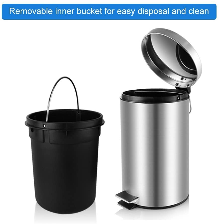 Step Trash Can,Carbon Steel Garbage Can with Lid and Plastic Inner Bucket for Bathroom (1.3+1.3+8 Gallon)
