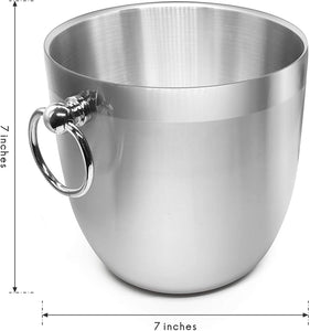 Fortune Candy Insulated Ice Bucket -Double Walled Stainless Steel with Ice Tongs, Scoop, Lid, and Exclusive Handmade Nylon Holder -2.8L(Navy Blue)