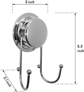 Fortune Candy Stainless Steel Suction Cup Hooks, Mirror Finish, Heavy Duty, with Adhesive Mount Kit (4, Dual Hooks)