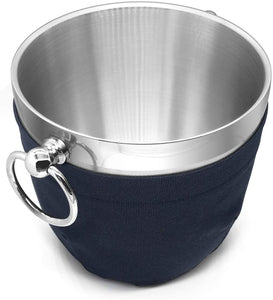 Fortune Candy Insulated Ice Bucket -Double Walled Stainless Steel with Ice Tongs, Scoop, Lid, and Exclusive Handmade Nylon Holder -2.8L(Navy Blue)
