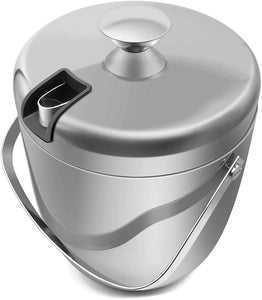 Fortune Candy Insulated Ice Bucket - Double Walled Stainless Steel Ice Bucket with Ice Tongs and Lid - 2.8 L, Silver