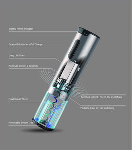 Fortune Candy Electric Wine Opener with Battery Indicator, Rechargeable, Cordless Automatic Corkscrew (Silver)