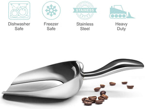 Fortune Candy Ice Scoop - Stainless Steel, Popcorn Candy Coffee Beans Scoop - Mirror Finish, Heavy Duty - Soft Contours, 3.5 fl oz, Pack of 2