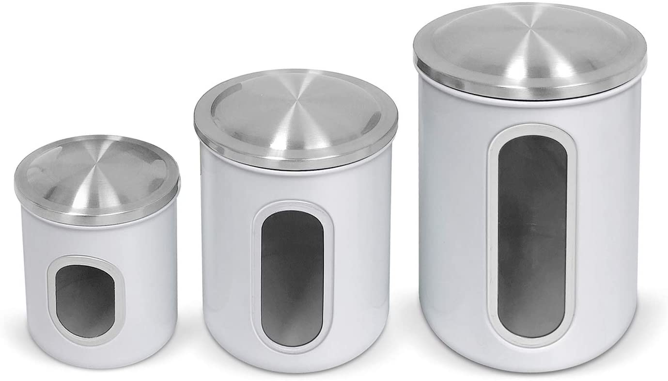 Fortune Candy Stainless Steel Canister Sets with Anti-Fingerprint Lid and Visible Window, Cereal Container Set of 3 (White)